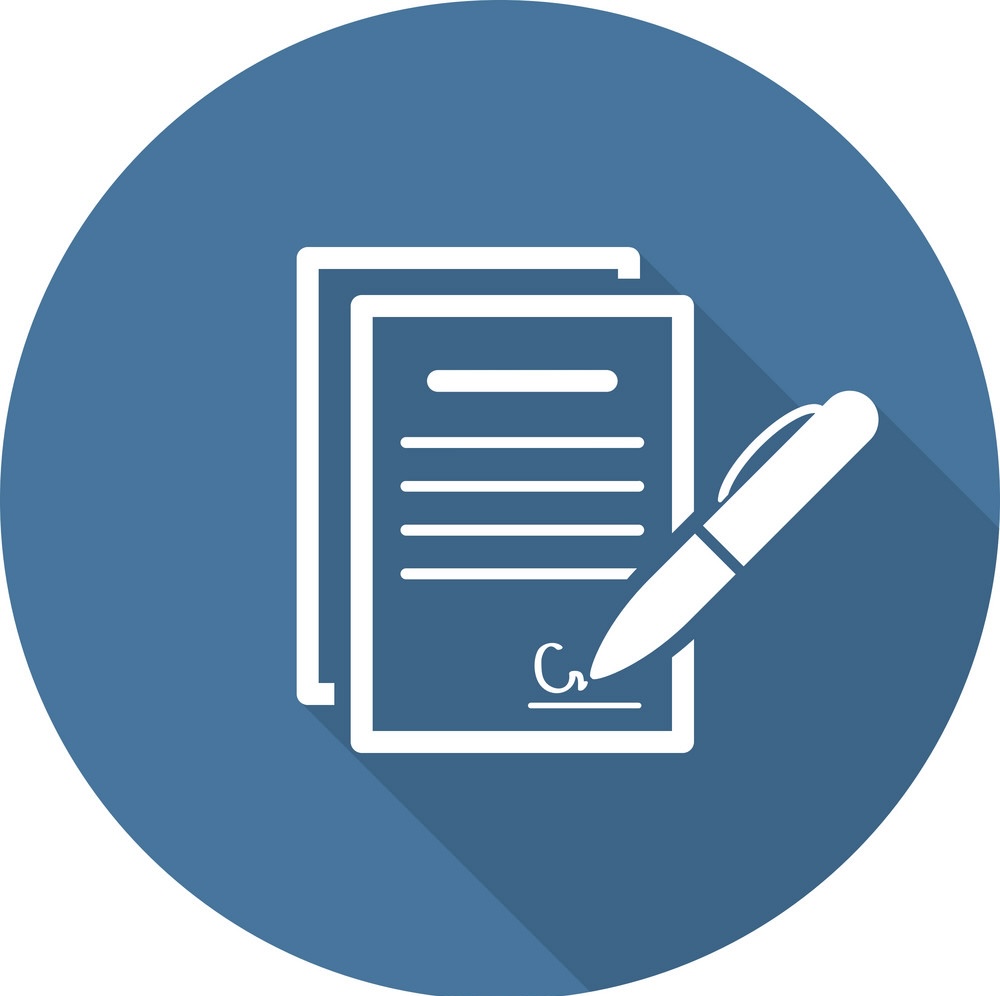 Icon of signed documents with a pen, symbolizing personal service contracts and legal agreements in Medicaid planning.